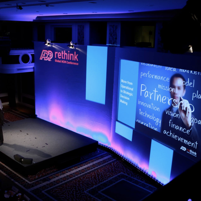 Paris Conference Set Gobo lights integrated with projection elements