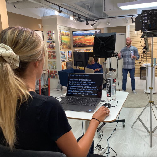 Teleprompter operator at Merchandise Mart Production